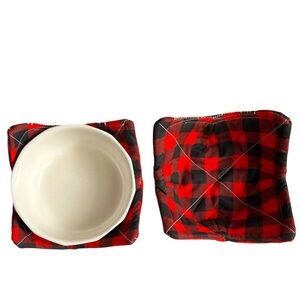 Hand Crafted Red Buffalo Plaid Bowl Cozy Set Cotton Microwaveable Cozies